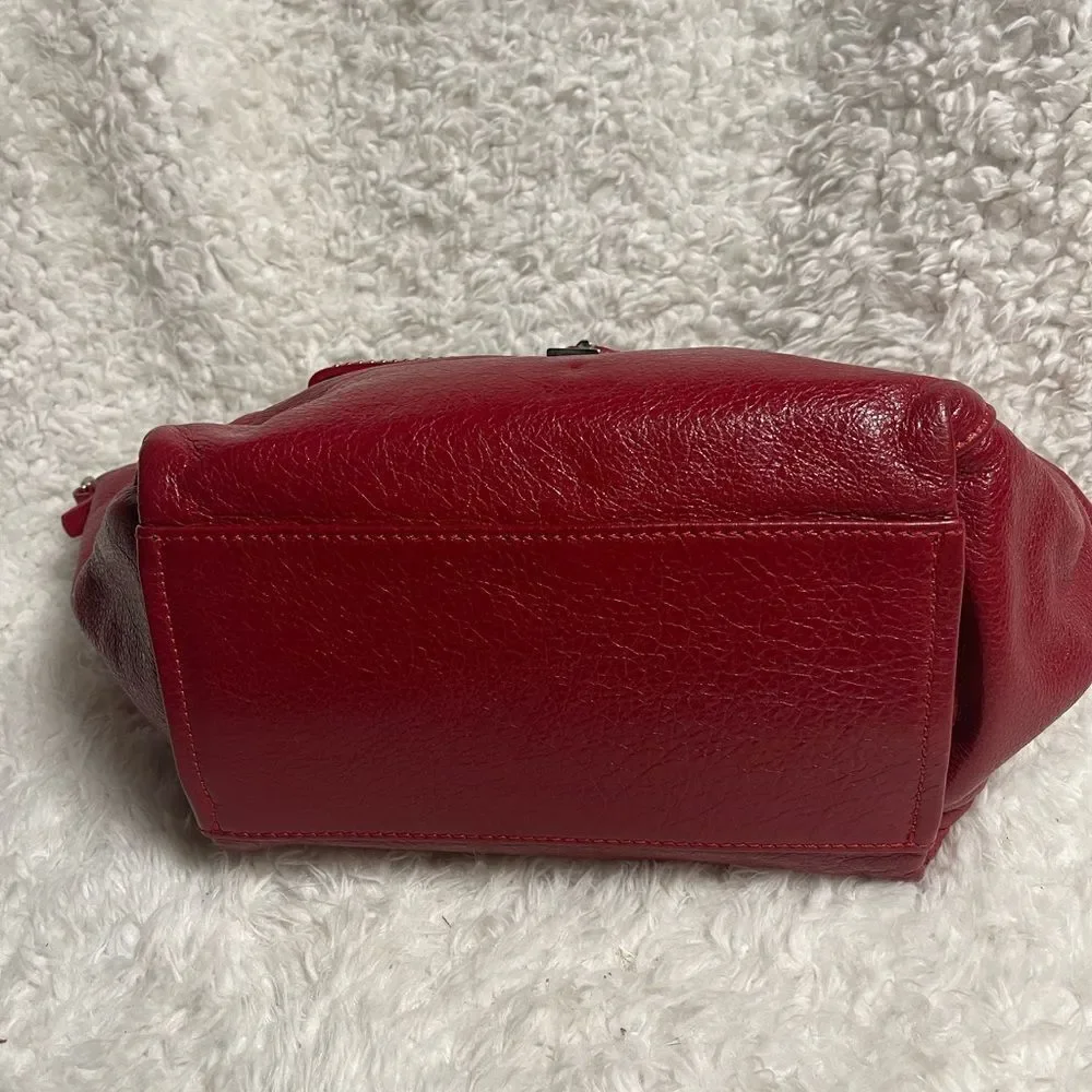 Francesco Biasia leather & suede deep Red medium Satchel gold studs accents.